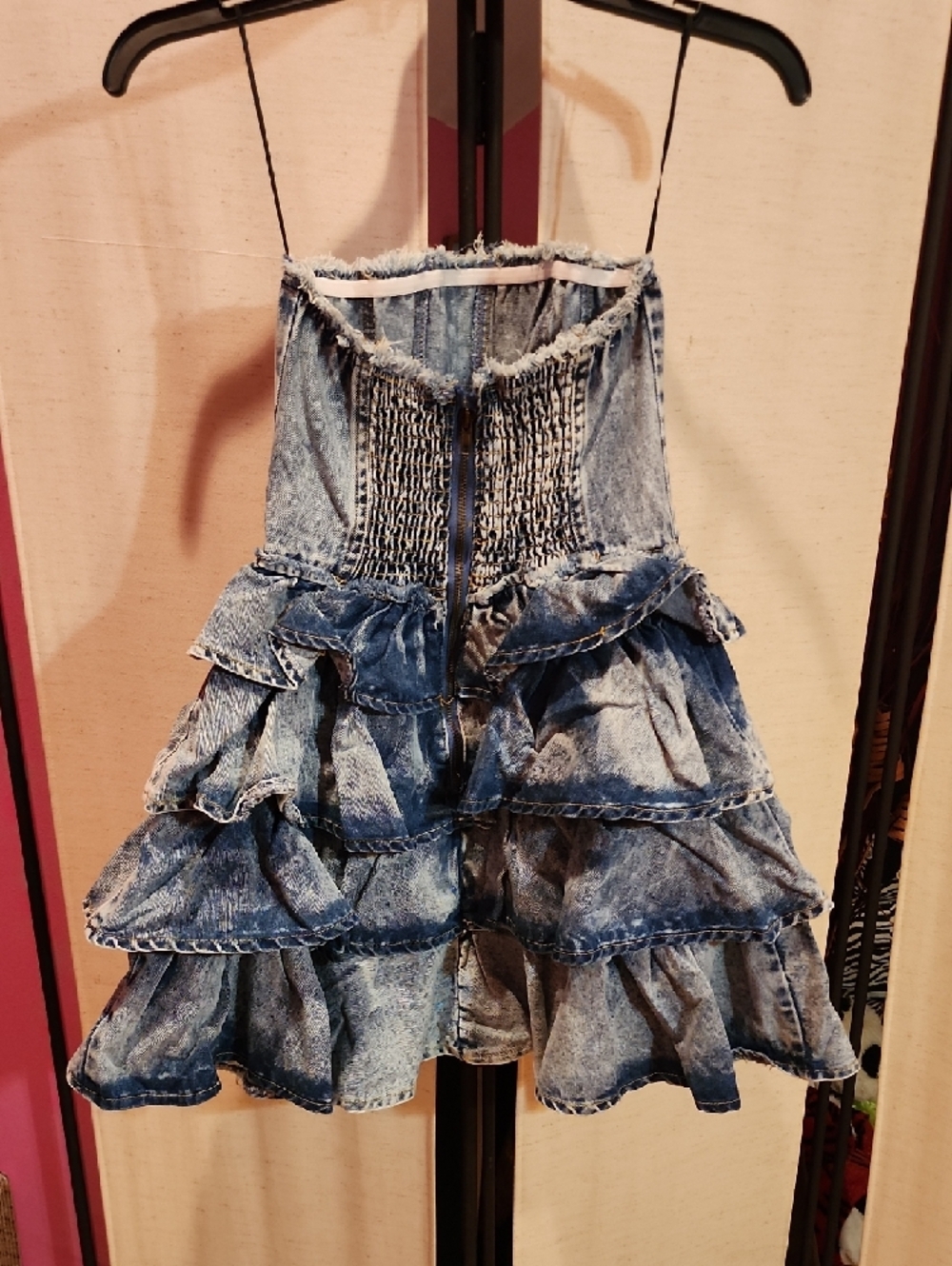 So Me Denim Tiered Ruffle Dress - Light Blue - Picture 3 of 5